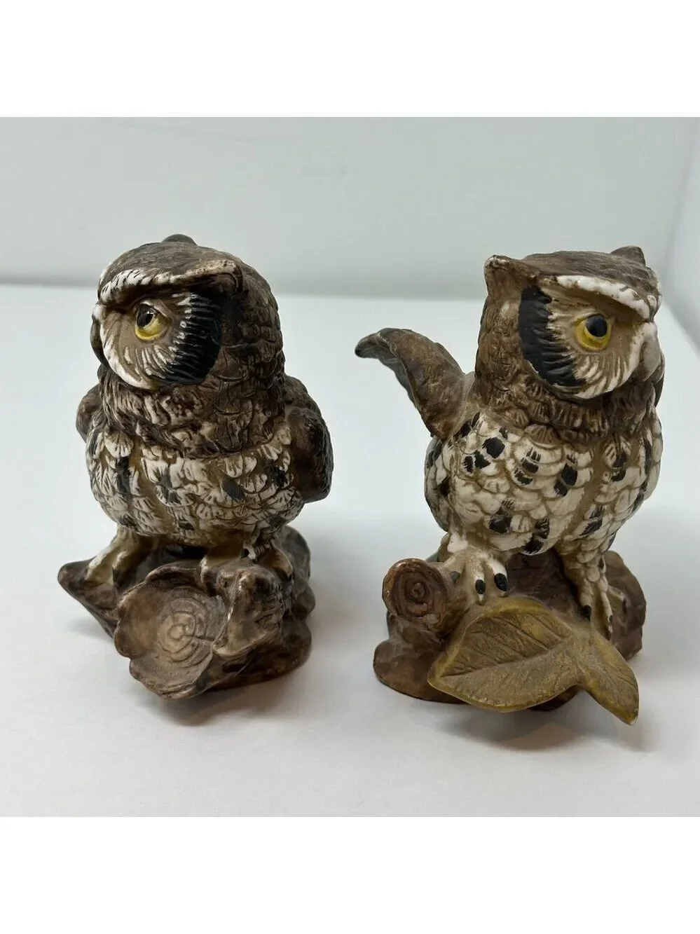 Homco Barn Owl Figurines Set 70s MCM Ceramic Brown Woodland Decor 1114 Vintage 2